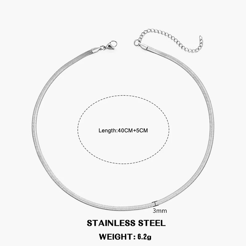 LOVBEAFAS Waterproof Snake Chain Necklace | Stainless Steel Herringbone Link | Gold & Silver Trend | 2mm-5mm Width