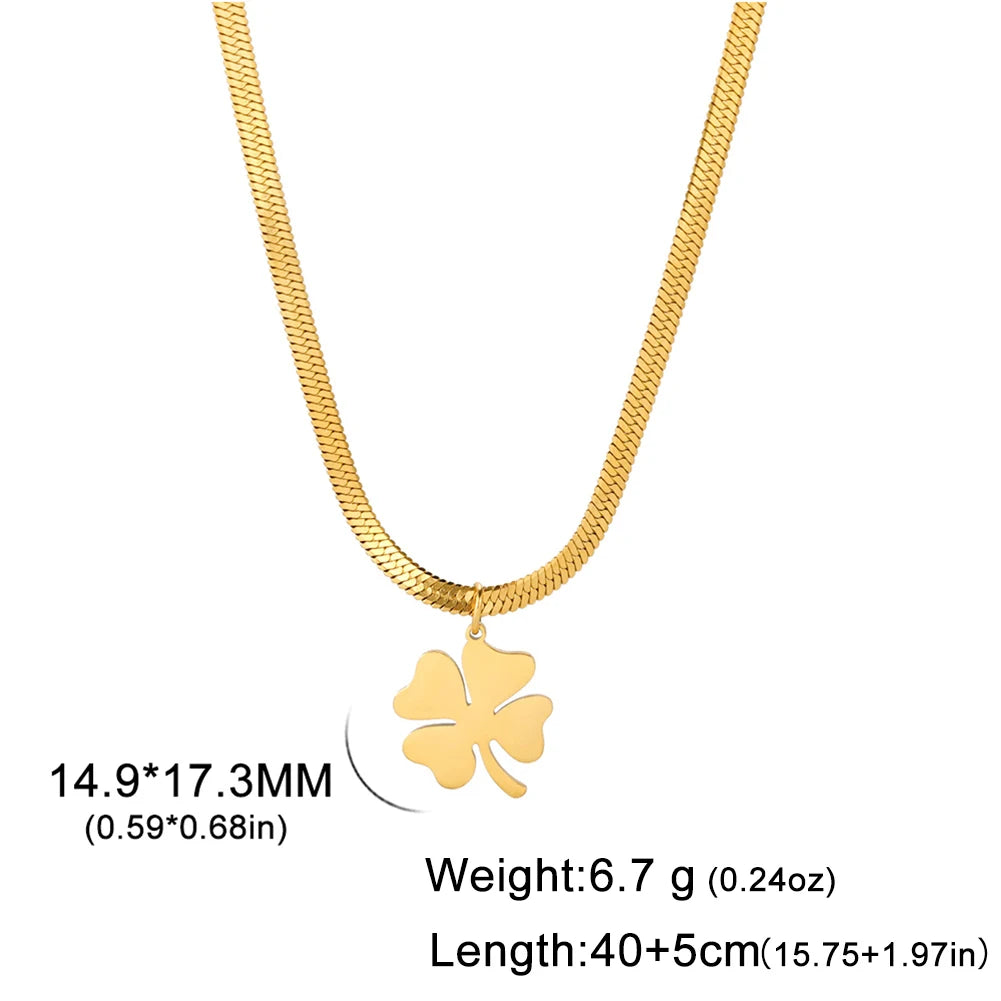 Skyrim Waterproof Lucky Clover Pendant Necklace | Stainless Steel Snake Chain | Anti-Tarnish Hypoallergenic Jewellery