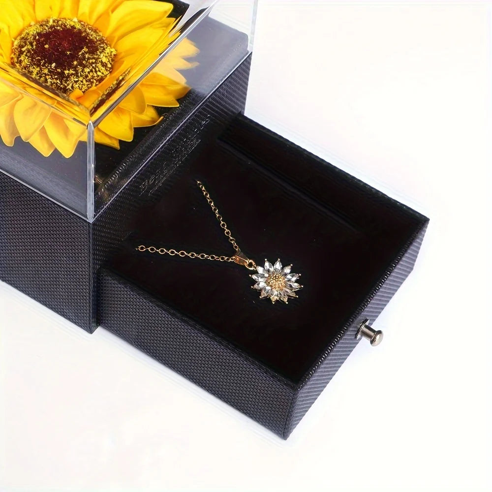 Sunflower Solitaire Pendant Necklace | Gold Plated CZ Petals | Delicate Women's Birthday Gift Jewellery