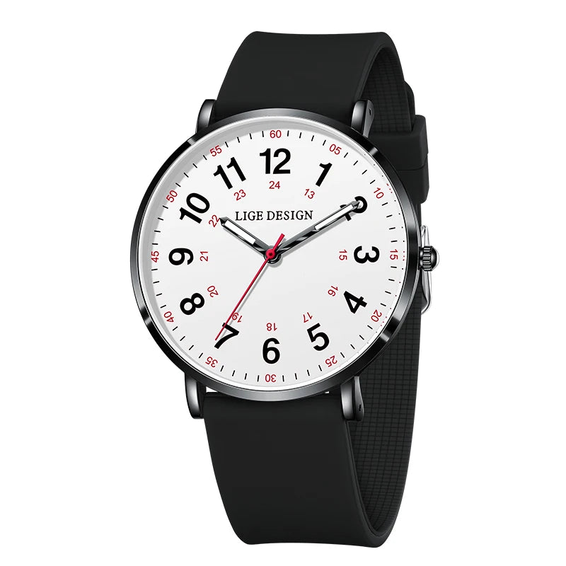 LIGE Luxury Women's Watch, Elegant and Modern, Silicone Strap, Luminous Dial, Waterproof, Quartz Movement.