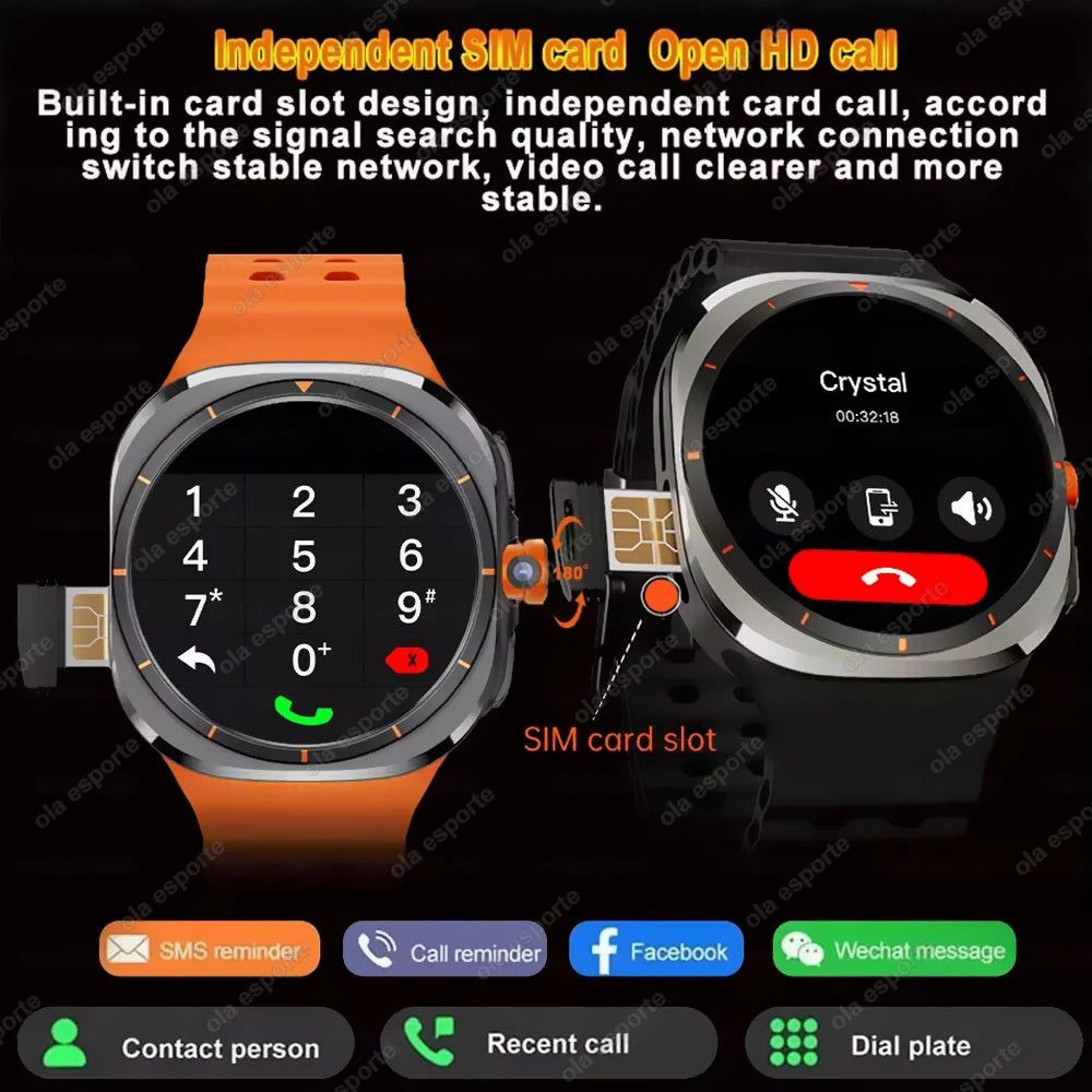 Smartwatch Ultra 8 4/5G, HD 480x480 screen, Heart Rate Monitoring, Camera, NFC, GPS, Compass and 1480mAh Battery.