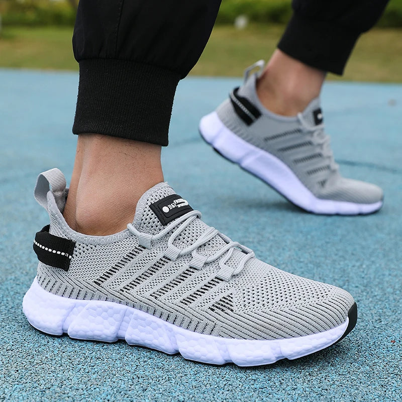 BIG RUNNING Men's Air Mesh Trainer | Lightweight Summer Running Shoe | Breathable Knit Upper | Grey