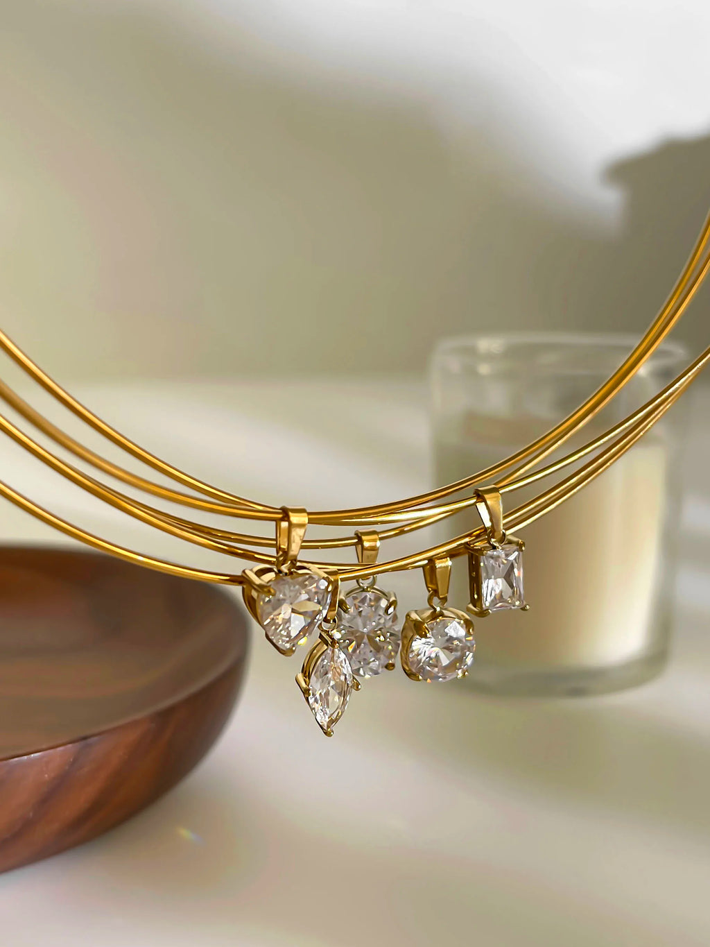 GHIDBK Women's AAAA Zirconia Choker Necklace | Stainless Steel Gold Tone Solitaire Pendant | Multi-Cut Trendy Jewellery