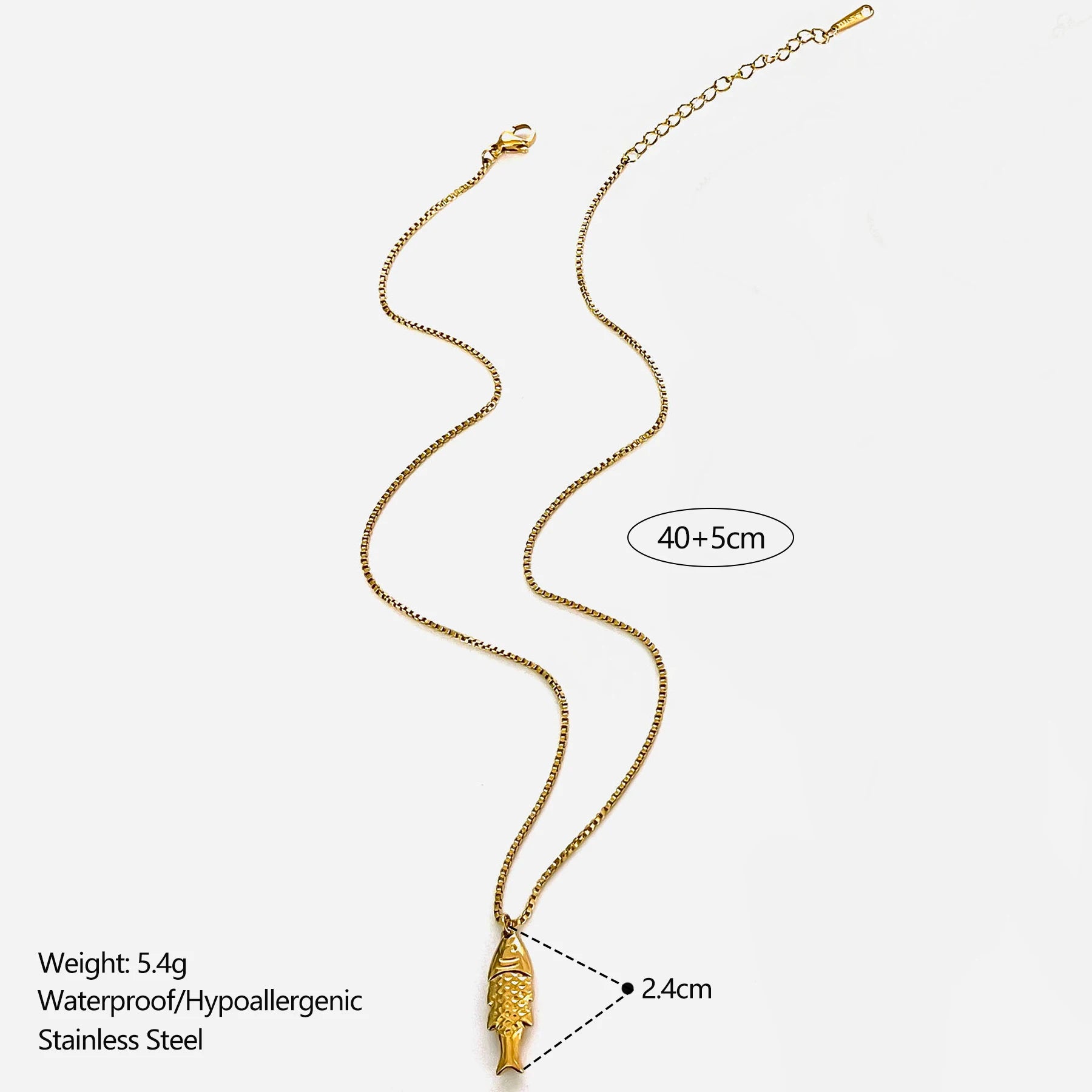 GHIDBK Women's Gold Plated Fish Pendant Necklace | 316L Stainless Steel Waterproof Chain | Trendy Beach Jewellery