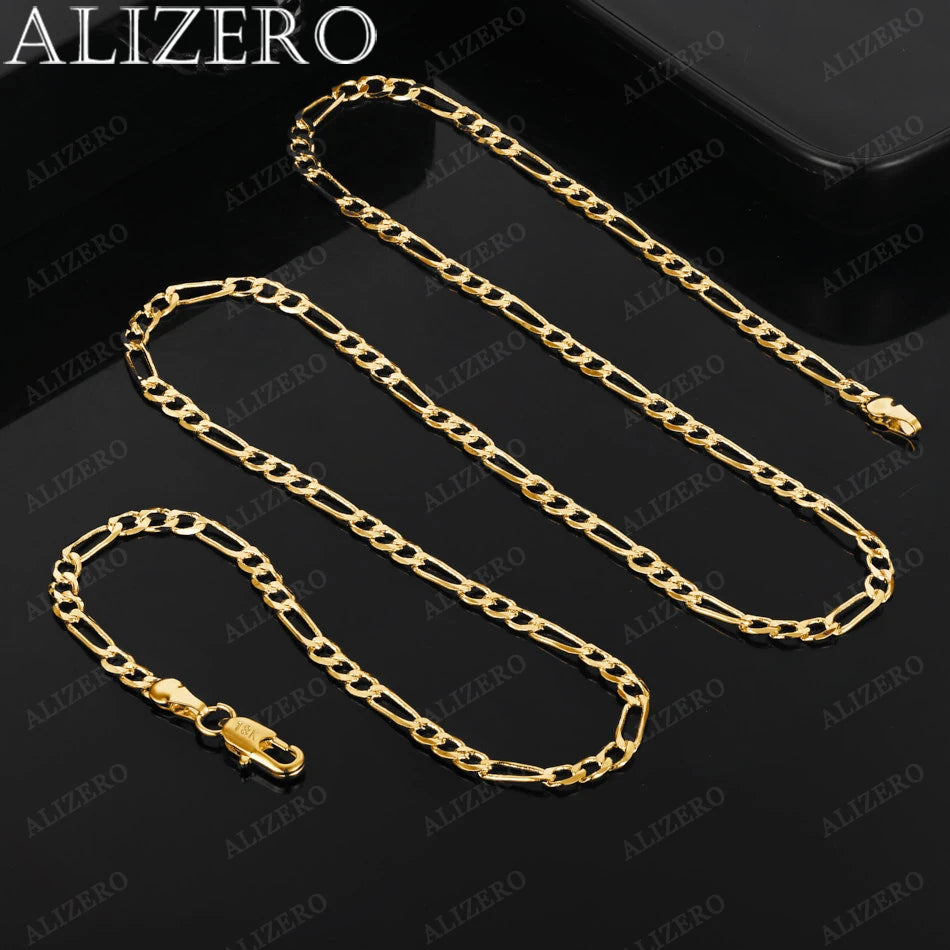 ALIZERO 18K Gold Figaro Chain Necklace (4mm) | Unisex Fine Jewellery | Certified Gold Chain 40cm-75cm