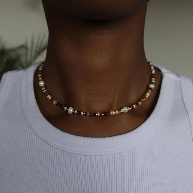 YWZIXLN Women's Multi-Colour Beaded Choker Necklace | Heart Pendant & Pearl Accents | Trendy Bohemian Jewellery