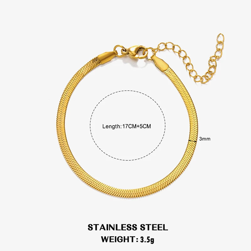 LOVBEAFAS Waterproof Snake Chain Necklace | Stainless Steel Herringbone Link | Gold & Silver Trend | 2mm-5mm Width