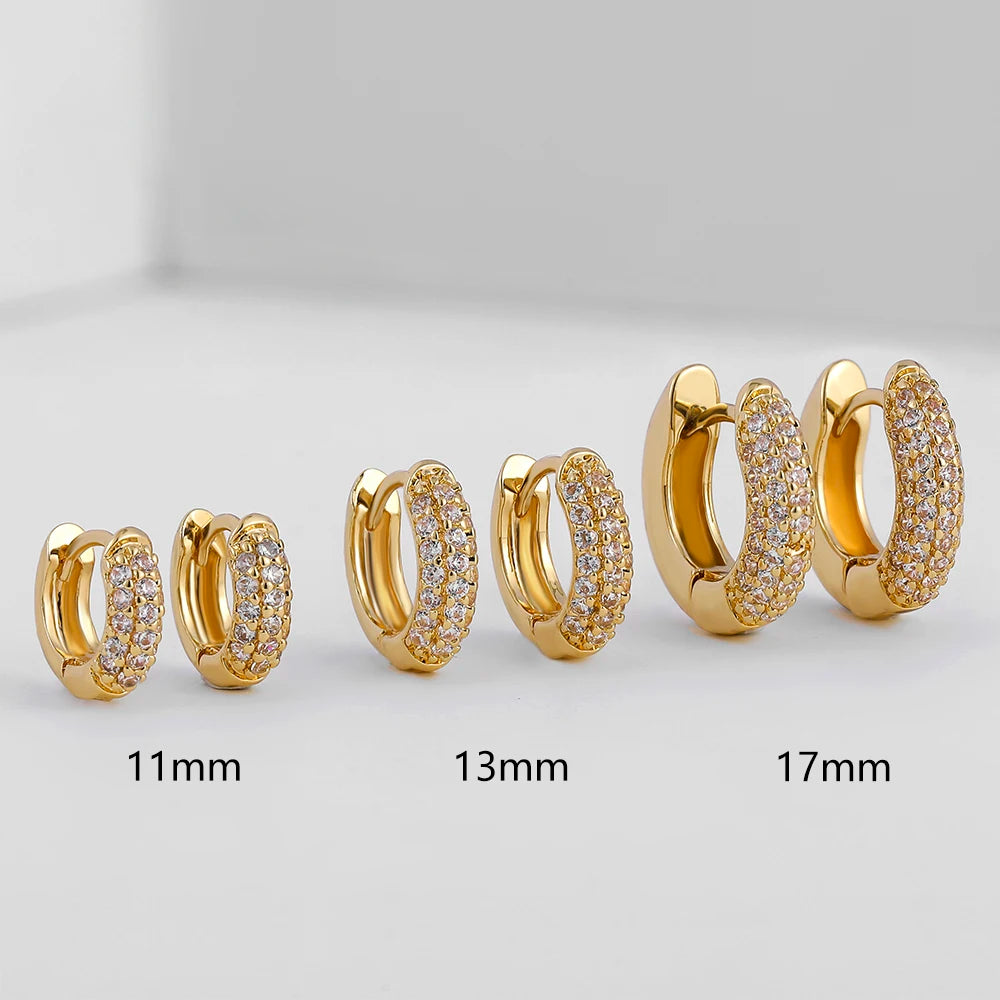 onekiss Women's Pave CZ Huggie Hoop Earrings | Gold Plated Cartilage Hoops | 11mm, 13mm, 17mm Adjustable Sizes