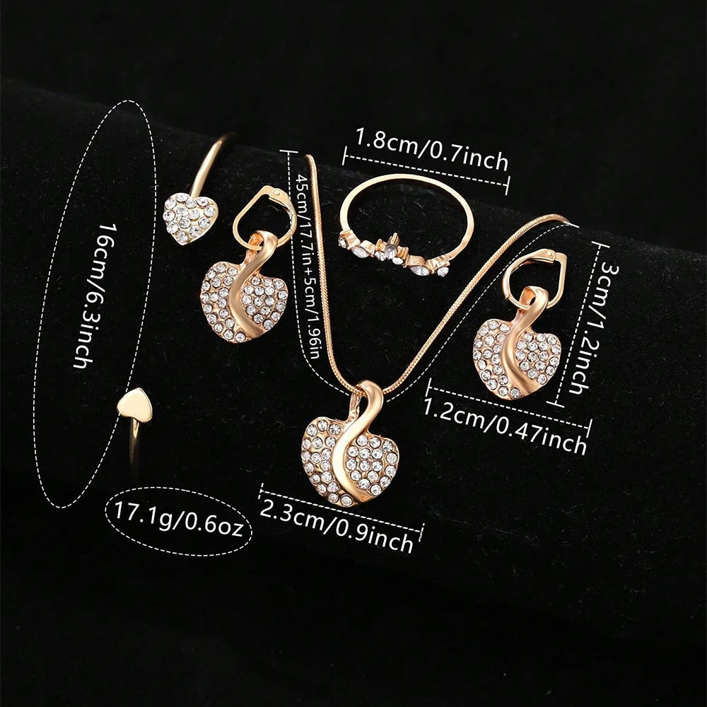 Luxury Women's Gold Quartz Watch + Necklace with Ring and Earrings