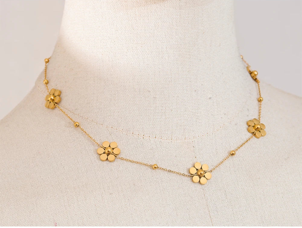Yhpup Women's PVD Gold Plated Flower Chain Necklace | Stainless Steel Anti-Tarnish Jewellery | Trendy Layering Piece