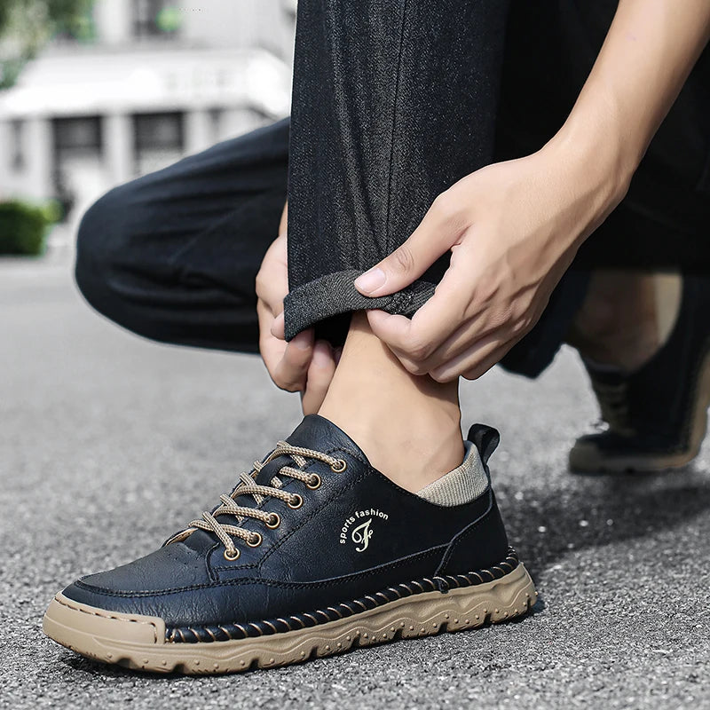 Men's Split Leather Casual Oxford Trainers | Rubber Outsole Grip | Breathable Stitching Detail | Spring/Autumn