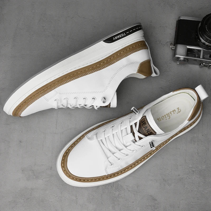 MOGACIILLO 1131 Men's Genuine Leather Casual Trainers | White Cow Leather Slip-On Shoe | Breathable & Massage