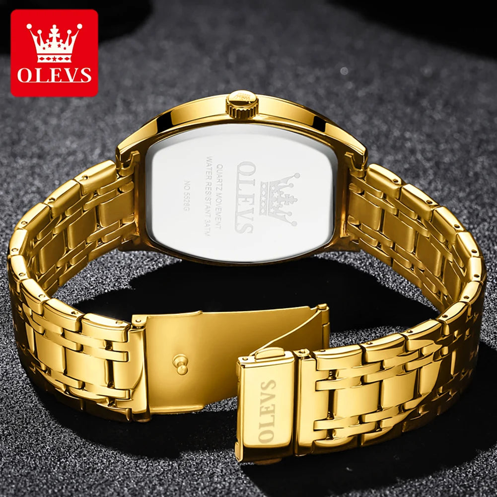 OLEVS 5528 Men's Classic Luxury Watch, Quartz Movement, Luminous, Tonneau-shaped Dial, Top Quality, Water Resistant