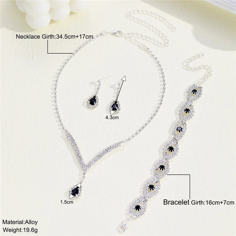 17KM Women's Classic Water Drop Zirconia Jewellery Set | Necklace, Earrings & Bracelet | Wedding Party Accessory