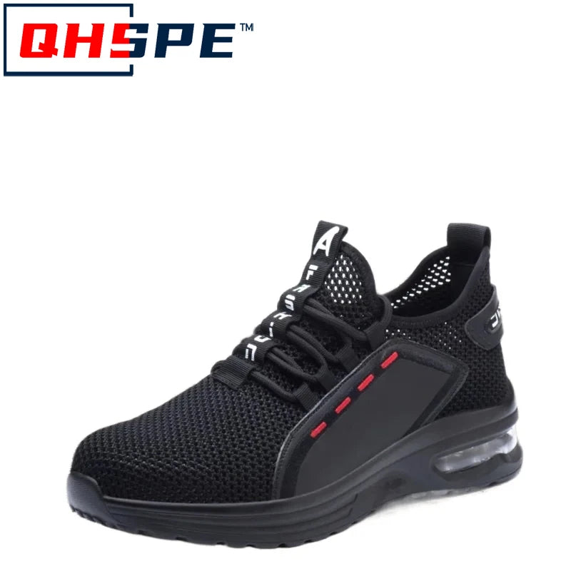 QHSPE Men's Steel Toe Safety Shoes | Puncture-Proof Indestructible Sneakers | Rubber Outsole Work Footwear