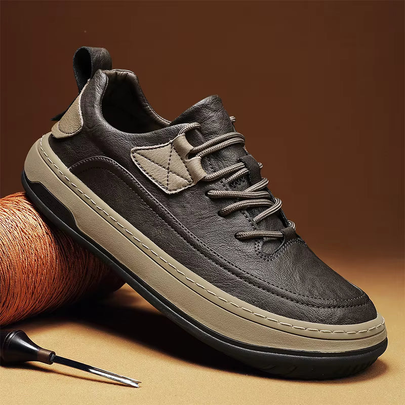 Cymercan Men's Split Leather Casual Trainers | Two-Tone Design | Rubber Outsole | Breathable Sneaker