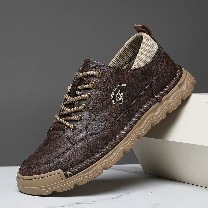Men's Split Leather Casual Oxford Trainers | Rubber Outsole Grip | Breathable Stitching Detail | Spring/Autumn