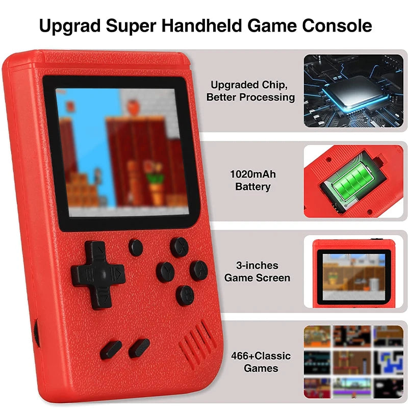 Retro handheld game console with 400 built-in FC games, portable case, 3-inch LCD screen, video game.