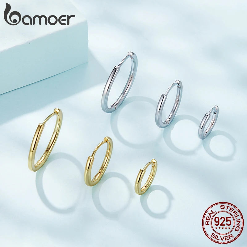 BAMOER 925 Sterling Silver Huggie Hoop Earrings | Gold Plated Minimalist Hoops | Fine Jewellery Multi-Piercing Set