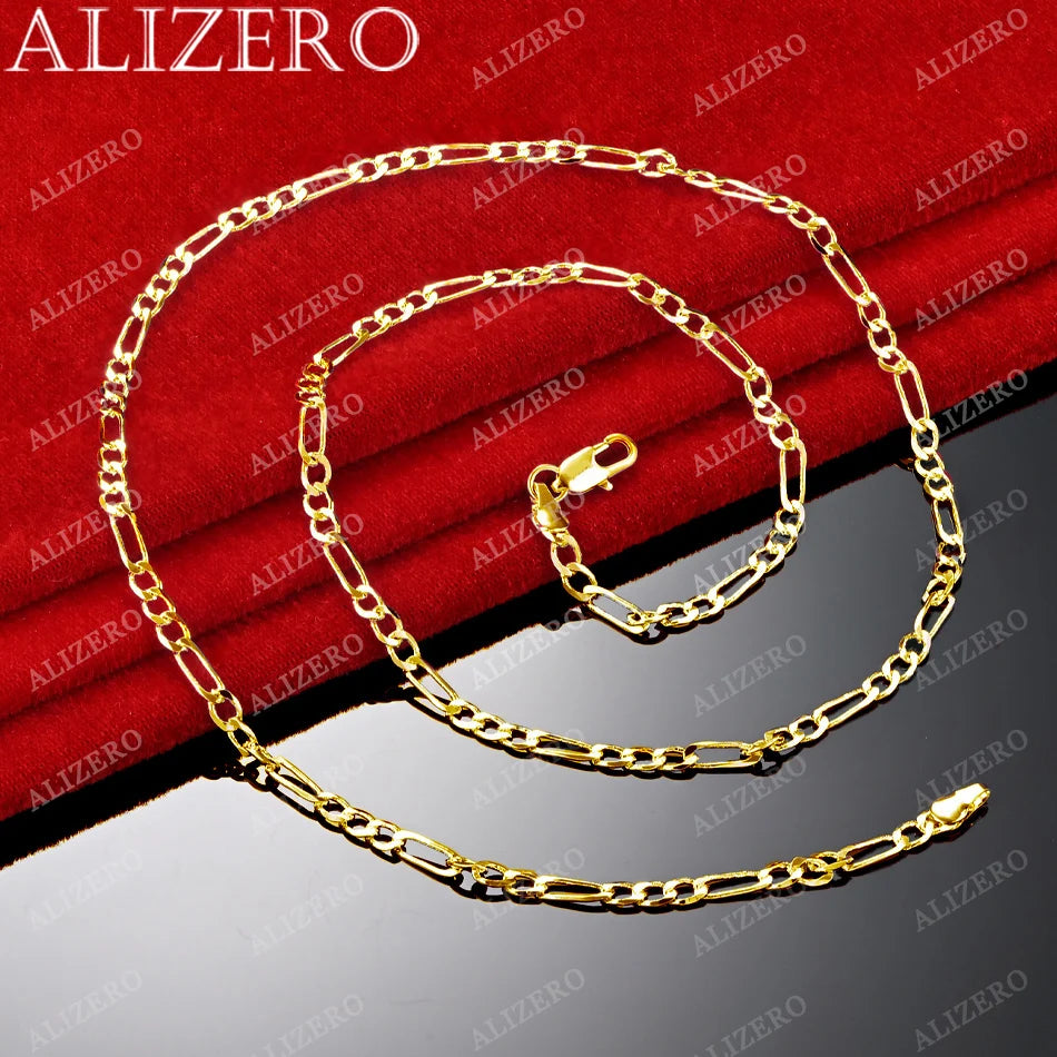 ALIZERO 18K Gold Figaro Chain Necklace (4mm) | Unisex Fine Jewellery | Certified Gold Chain 40cm-75cm
