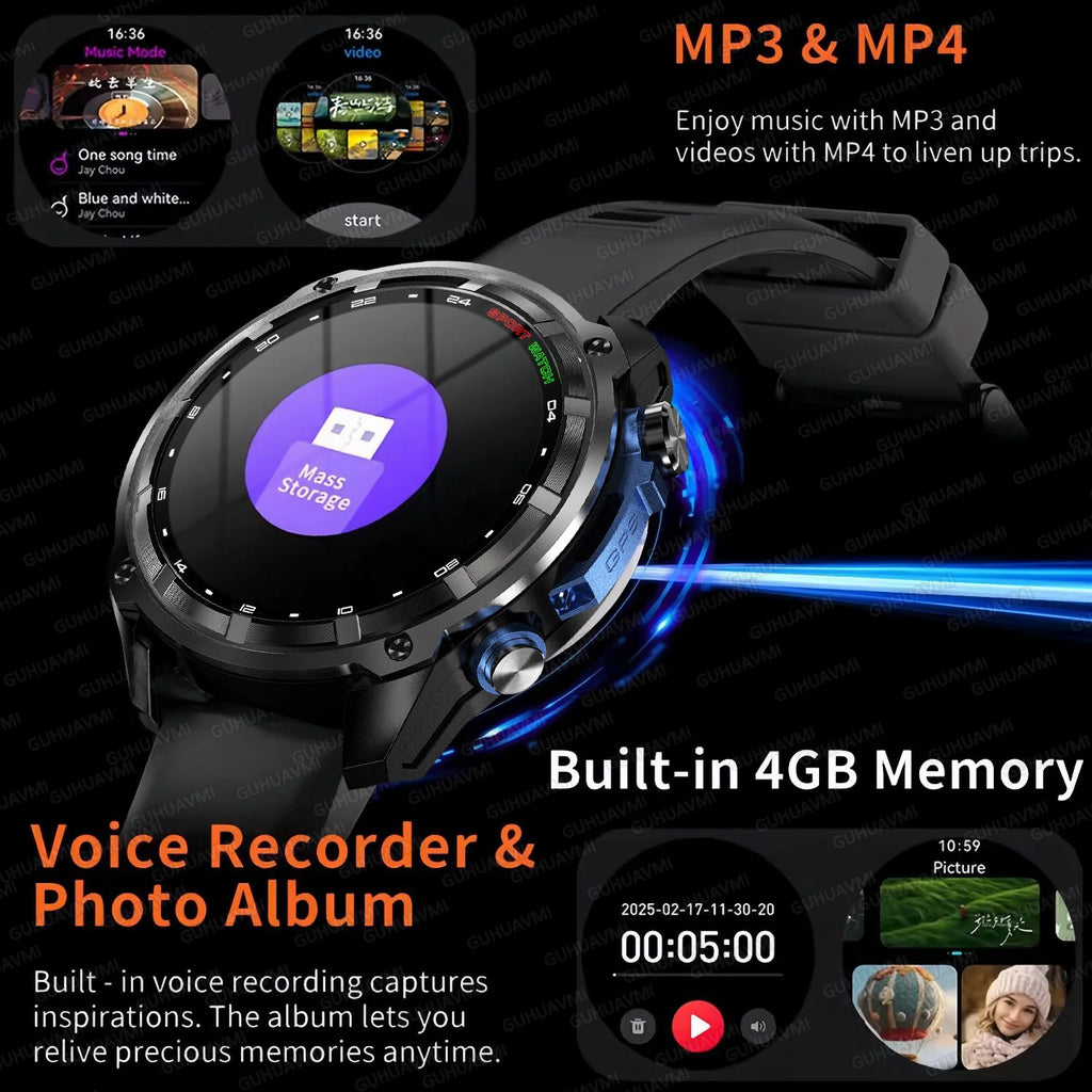 GUHUAVMI T-Rex Ultra Military GPS Smartwatch | 1000mAh Battery | Offline Maps | 10ATM IP69K Waterproof | 4GB Memory