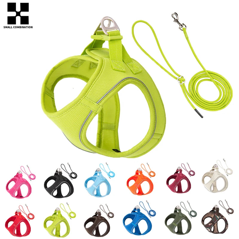 SMALL COMBINATION Air-Mesh Dog Harness & Leash Set | 360° Reflective, Padded & Quick Release | Small/Medium