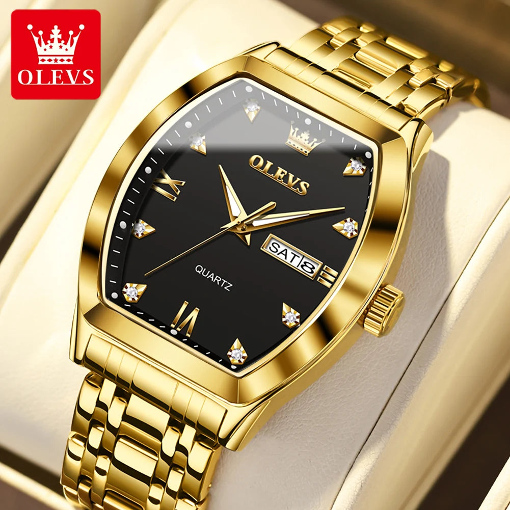 OLEVS 5528 Men's Classic Luxury Watch, Quartz Movement, Luminous, Tonneau-shaped Dial, Top Quality, Water Resistant