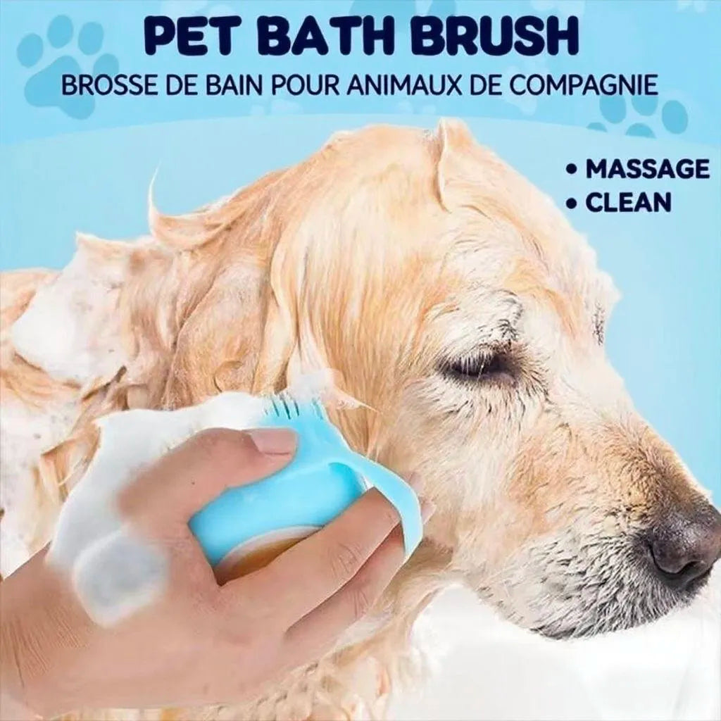 Silicone Pet Bath Brush & Massager for Dogs & Cats | Shampoo Dispensing Grooming Tool