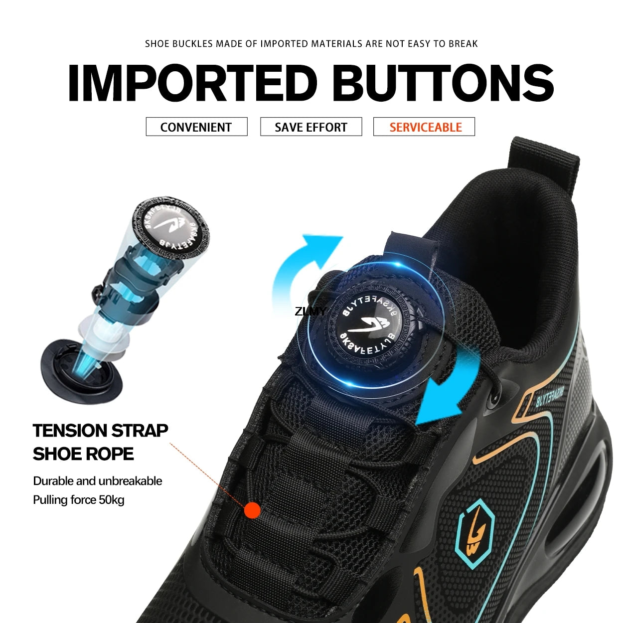 ZLMY "Watershell" Safety Work Boots | Anti-Smash Steel Toe | Anti-Stab | Waterproof | Quick Button Closure
