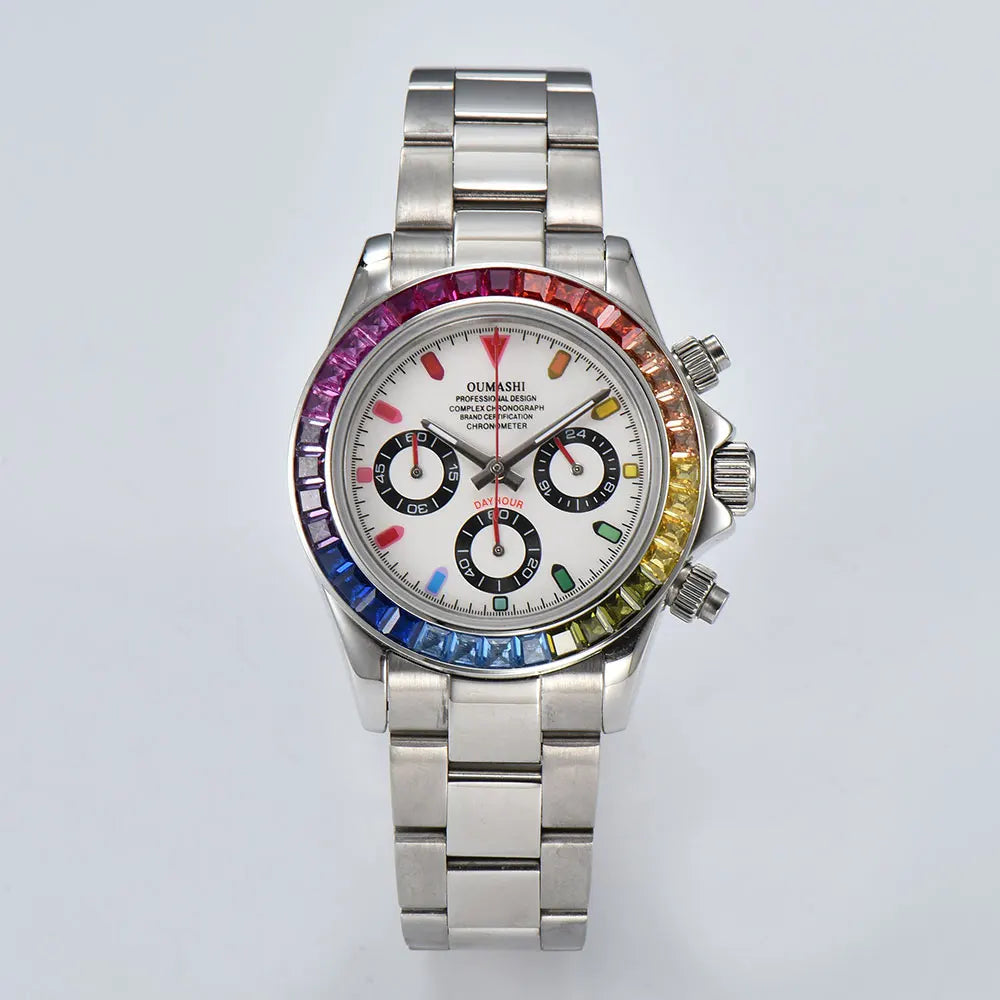 OUMASHI VK63 Luxury Men's Sports Watch with Sapphire Crystal, Stainless Steel, Water Resistant