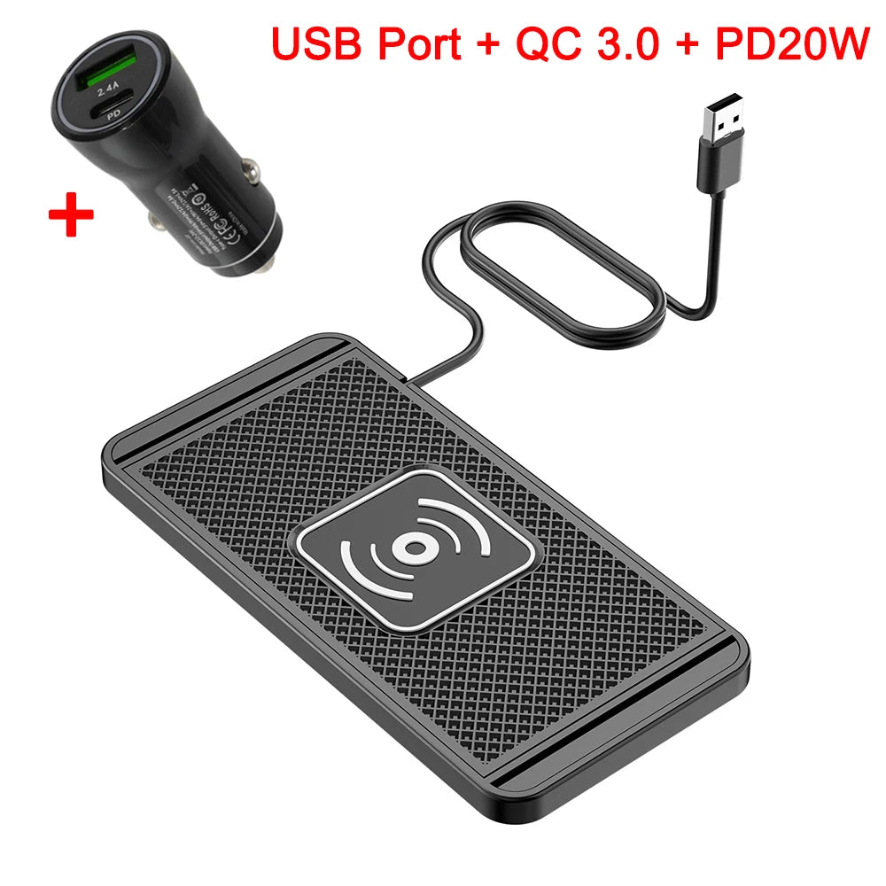 Wireless Car Charger | Anti-slip, anti-overheating, 15W QC Type-C/USB fast charger