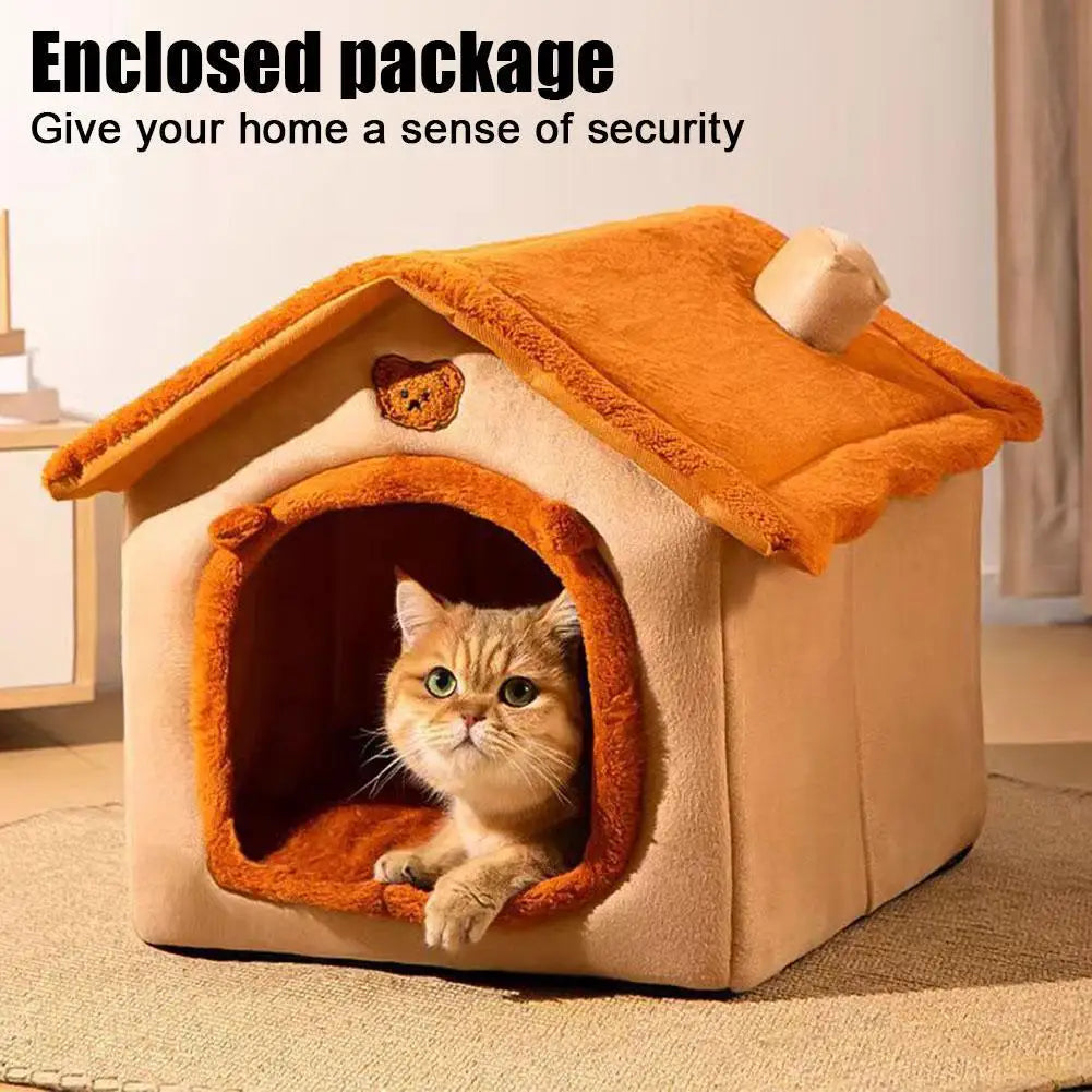 Luxury Plush Bear-Ear Cat House & Condo | Anti-Anxiety Semi-Enclosed Pet Tent with Removable Cushion | Indoor Cats 8lb