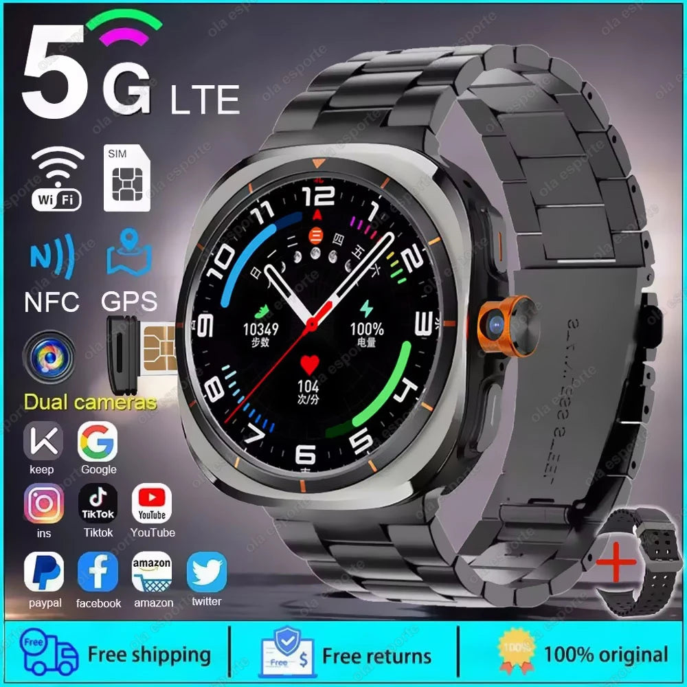 Smartwatch Ultra 8 4/5G, HD 480x480 screen, Heart Rate Monitoring, Camera, NFC, GPS, Compass and 1480mAh Battery.