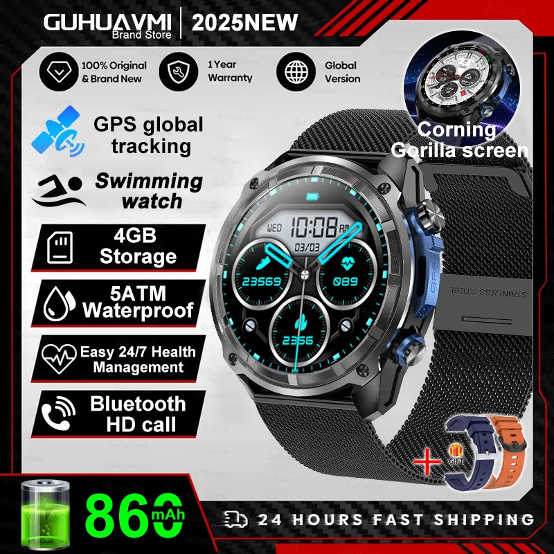 Smartwatch | GUHUAVMI X-Series Outdoor | Video Play | 4GB RAM | AMOLED Screen, GPS | Offline Maps | Military Style | Waterproof up to 30m