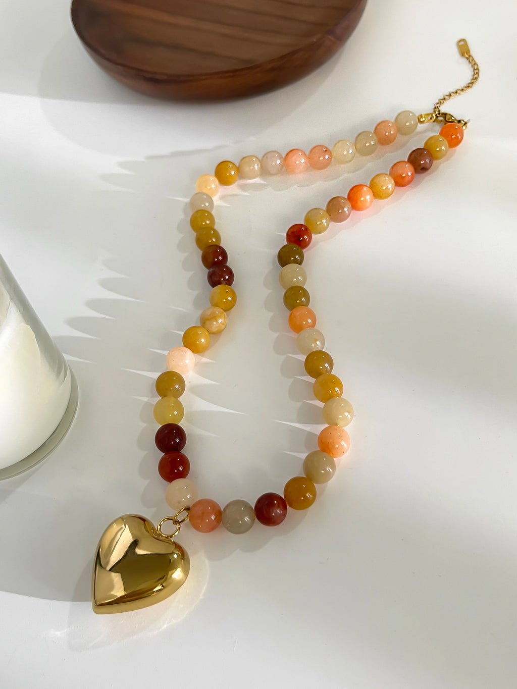 Peri'sBox Women's Multi-color Natural Stone Beaded Choker | Gold Plated Stainless Steel Heart Pendant | Bohemia Trendy