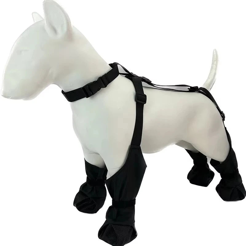 Full-Coverage Dog Paw & Leg Protectors | Adjustable Non-Slip PU Boots with Harness | All-Terrain Protective Footwear