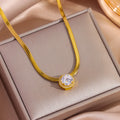 Marisa Minimalist Solitaire Necklace | 18K Gold Plated Stainless Steel Zirconia Pendant | Anti-Tarnish Jewellery