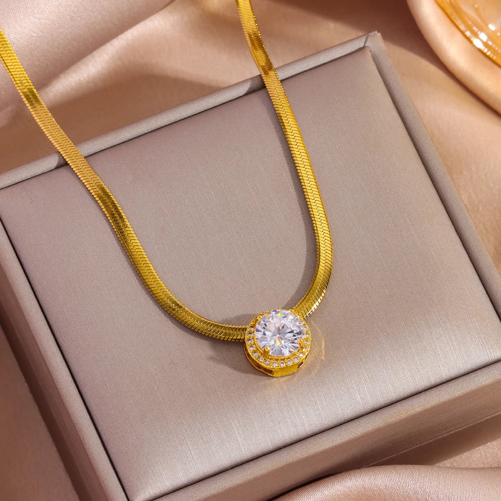 Marisa Minimalist Solitaire Necklace | 18K Gold Plated Stainless Steel Zirconia Pendant | Anti-Tarnish Jewellery