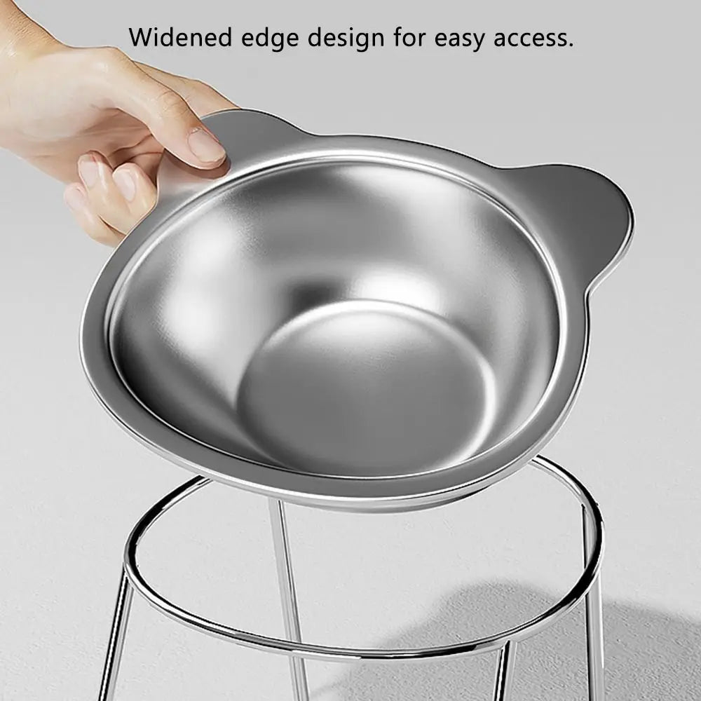 304 Stainless Steel Elevated Cat Food Bowl | 15° Tilted Design for Spine Protection | Anti-Skid Puppy Feeder