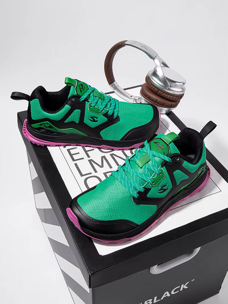 HOBIBEAR Men's Casual Trail Sneaker | Non-slip Rubber Outsole | Hiking & Walking Shoe | Green/Black/Pink