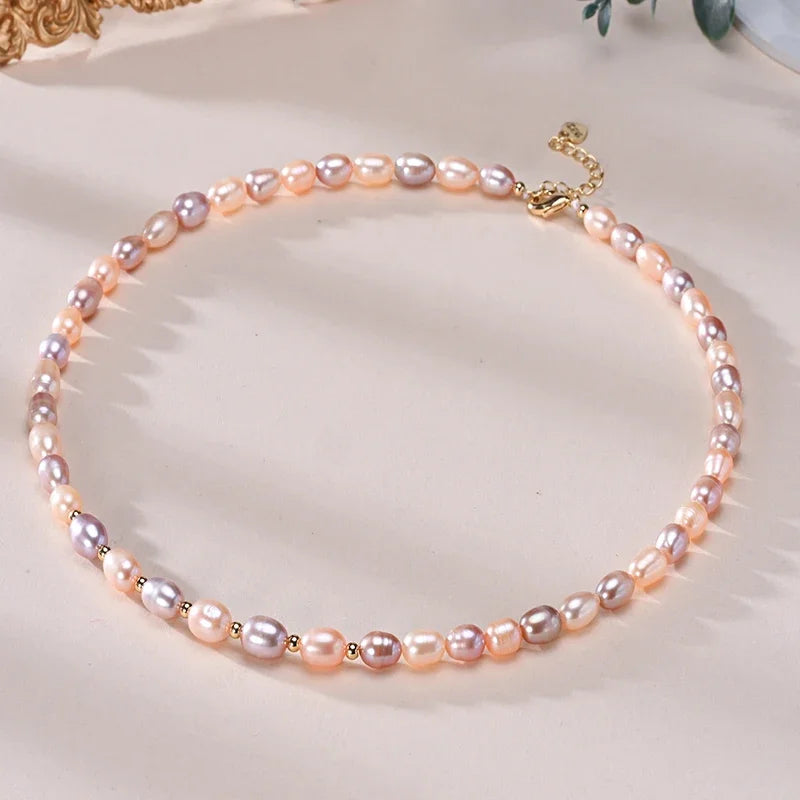 HENGSHENG Freshwater Pearl Choker Necklace | 925 Sterling Silver Fine Jewellery | Mixed White Pink Purple Pearls