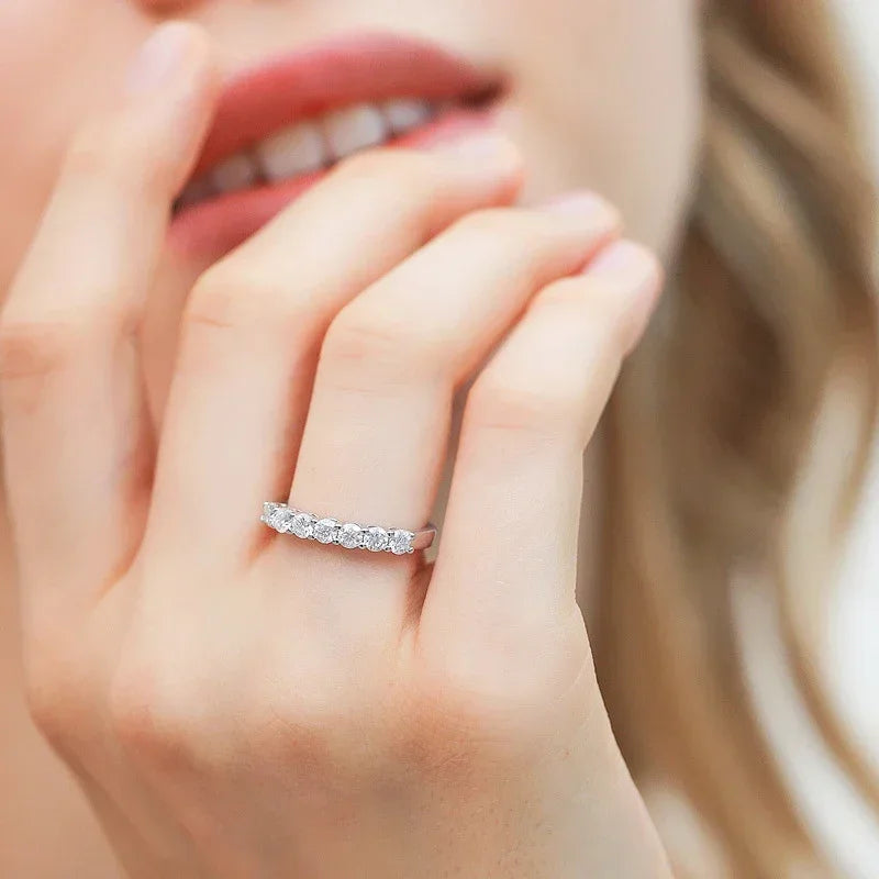 NeeTim Moissanite Half Eternity Ring | D Colour VVS1, 3mm Stones | S925 Sterling Silver Wedding Band