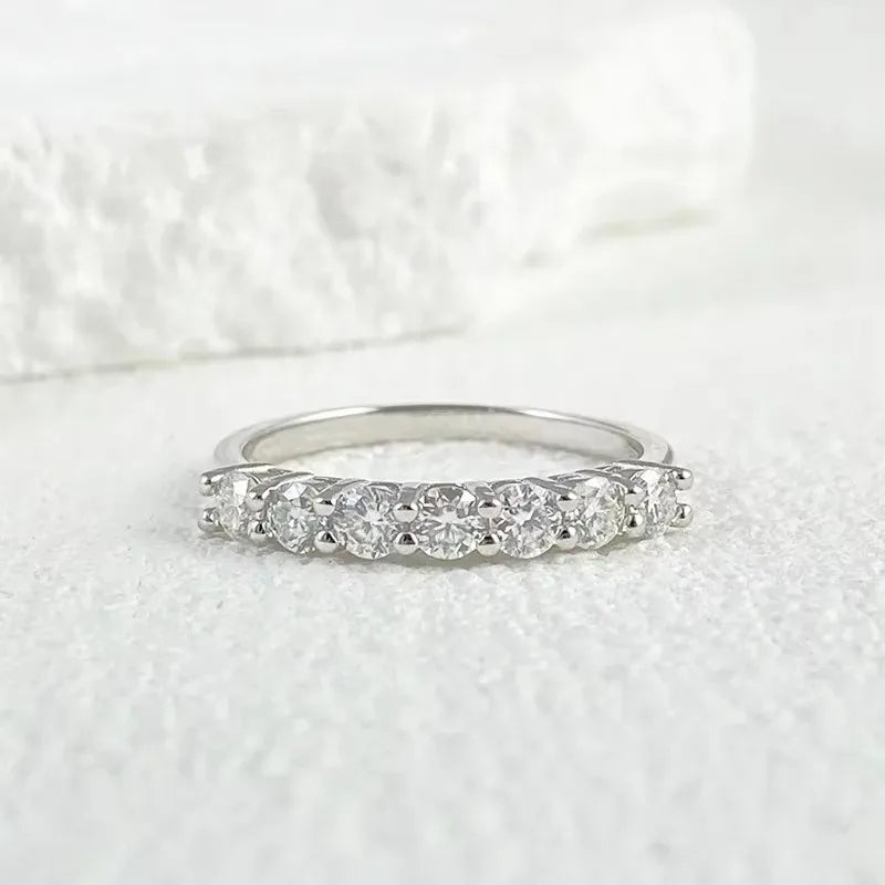NeeTim Moissanite Half Eternity Ring | D Colour VVS1, 3mm Stones | S925 Sterling Silver Wedding Band