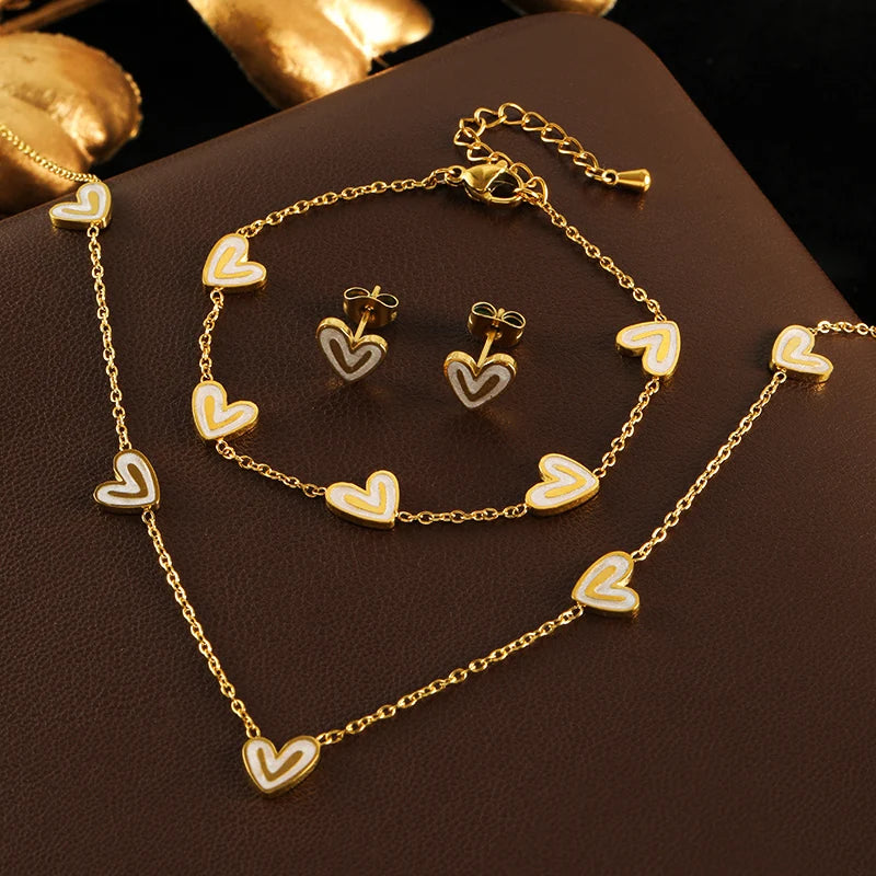 GANEMLY Women's Heart Solitaire Jewellery Set | 316 Stainless Steel Necklace, Bracelet & Studs | Anti-Tarnish