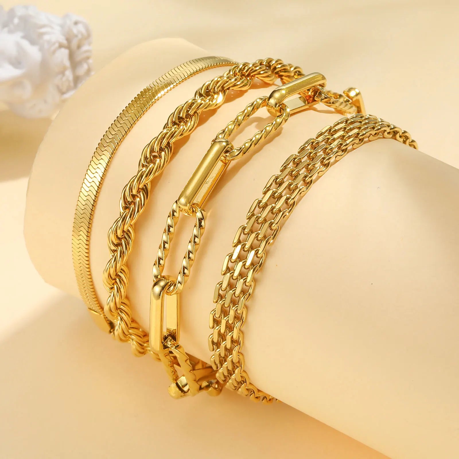 Meaeguet Gold Plated Stainless Steel Bracelets | Anti-Tarnish Chain Link Jewellery | Trendy Stacking Styles