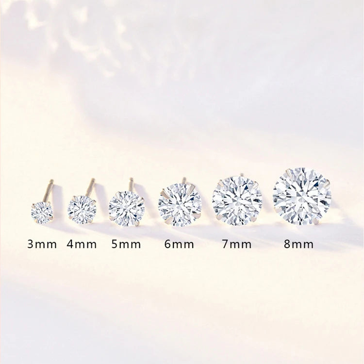 Classic Solitaire Stud Earrings | Certified 925 Sterling Silver & Zirconia | Multi-Size Diamond Look Jewellery