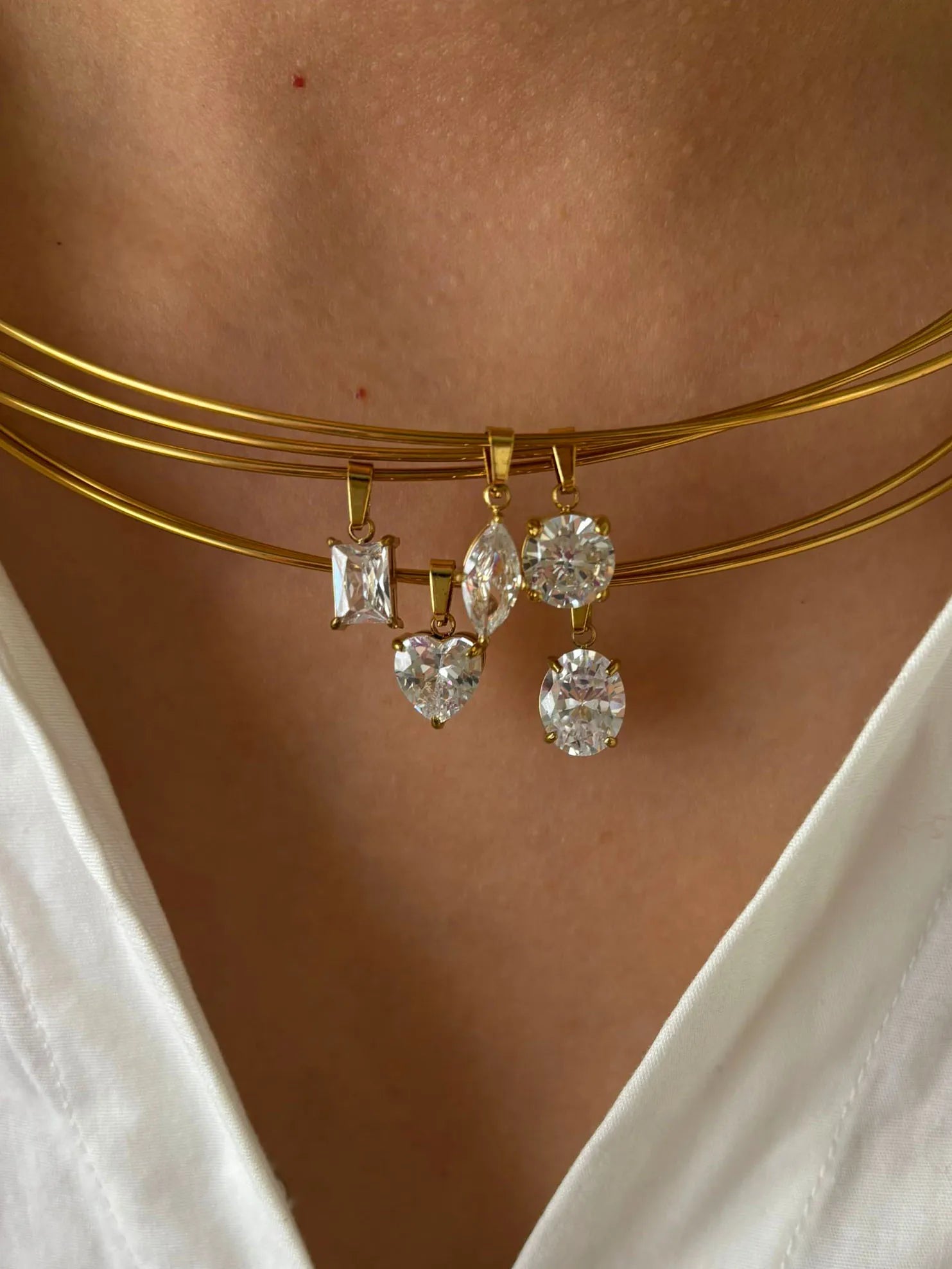 GHIDBK Women's AAAA Zirconia Choker Necklace | Stainless Steel Gold Tone Solitaire Pendant | Multi-Cut Trendy Jewellery