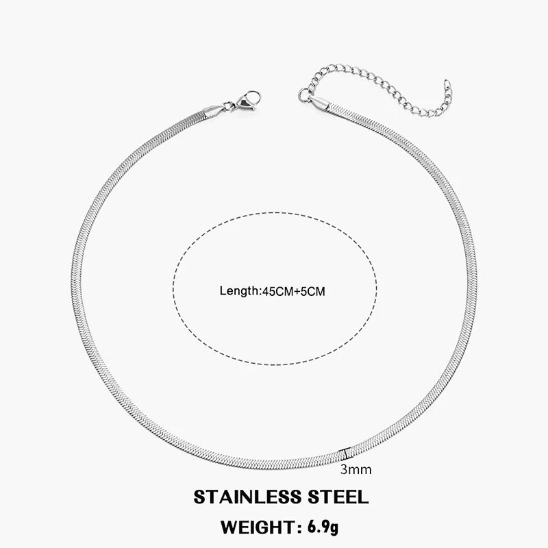 LOVBEAFAS Waterproof Snake Chain Necklace | Stainless Steel Herringbone Link | Gold & Silver Trend | 2mm-5mm Width