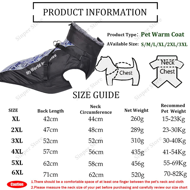 Waterproof Dog Winter Coat | Windproof, Reflective & Warm High Neck Jacket | Detachable Leash Attachment