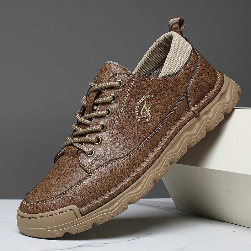 Men's Split Leather Casual Oxford Trainers | Rubber Outsole Grip | Breathable Stitching Detail | Spring/Autumn